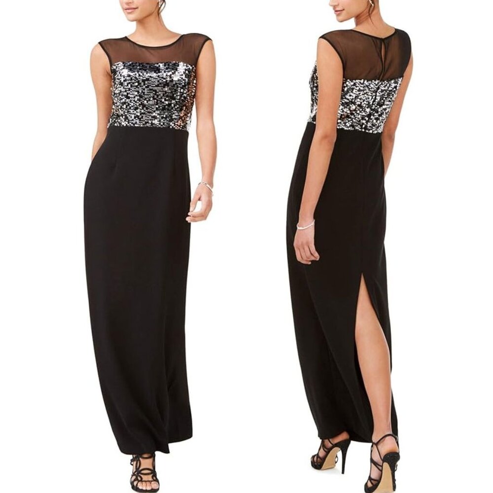 Vince Camuto Sequined Illusion Maxi Formal Gown 10 NWT Mesh Dress VC9-9929